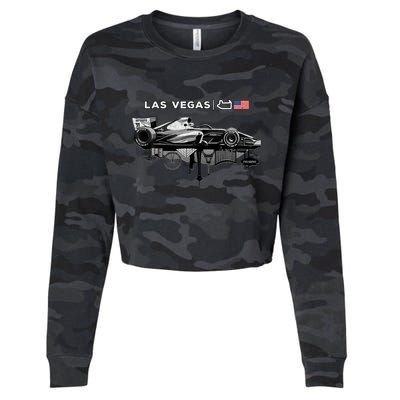 Formula Racing Open Wheel Car Las Vegas Circuit Usa Flag Cropped Pullover Crew