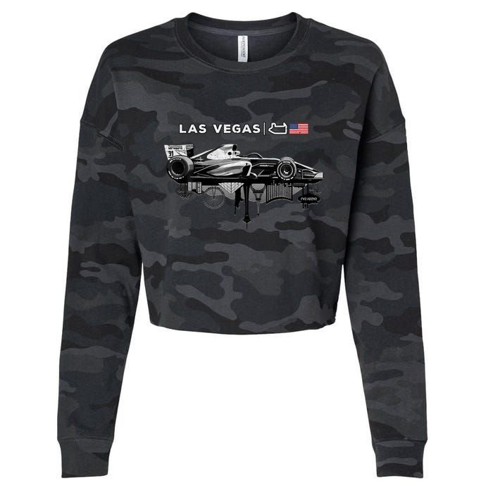 Formula Racing Open Wheel Car Las Vegas Circuit Usa Flag Cropped Pullover Crew