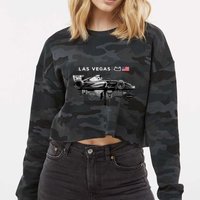Formula Racing Open Wheel Car Las Vegas Circuit Usa Flag Cropped Pullover Crew