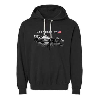 Formula Racing Open Wheel Car Las Vegas Circuit Usa Flag Garment-Dyed Fleece Hoodie