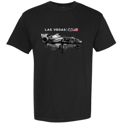 Formula Racing Open Wheel Car Las Vegas Circuit Usa Flag Garment-Dyed Heavyweight T-Shirt