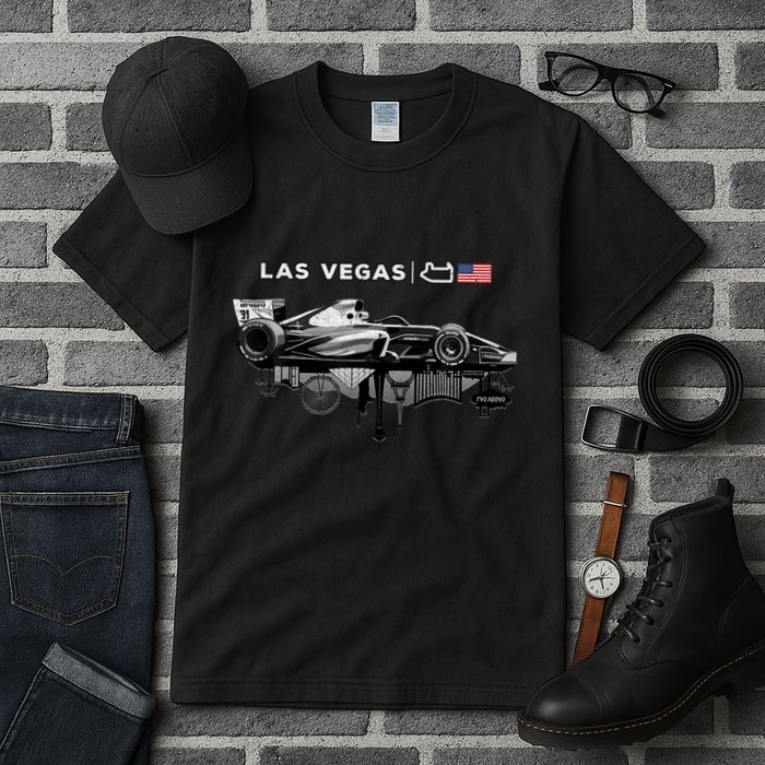 Formula Racing Open Wheel Car Las Vegas Circuit Usa Flag Tall T-Shirt