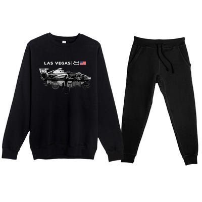 Formula Racing Open Wheel Car Las Vegas Circuit Usa Flag Premium Crewneck Sweatsuit Set