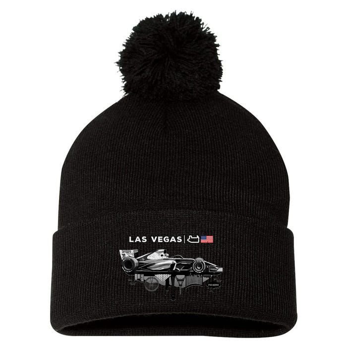 Formula Racing Open Wheel Car Las Vegas Circuit Usa Flag Pom Pom 12in Knit Beanie