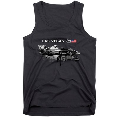 Formula Racing Open Wheel Car Las Vegas Circuit Usa Flag Tank Top