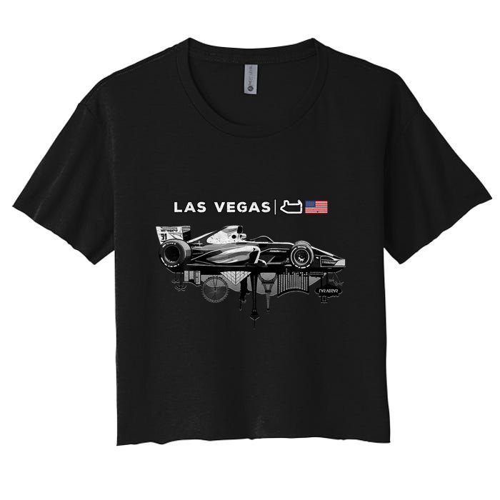 Formula Racing Open Wheel Car Las Vegas Circuit Usa Flag Crop Top