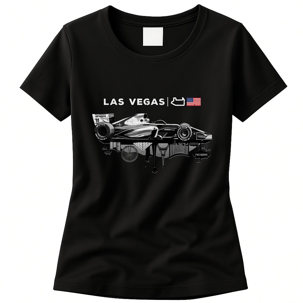 Formula Racing Open Wheel Car Las Vegas Circuit Usa Flag Womens T-Shirt