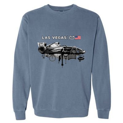 Formula Racing Open Wheel Car Las Vegas Circuit Usa Flag Garment-Dyed Sweatshirt