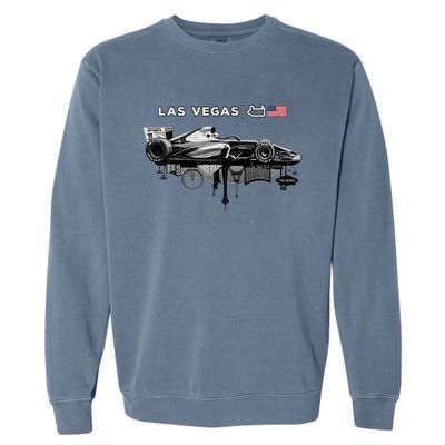 Formula Racing Open Wheel Car Las Vegas Circuit Usa Flag Garment-Dyed Sweatshirt