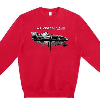 Formula Racing Open Wheel Car Las Vegas Circuit Usa Flag Premium Crewneck Sweatshirt