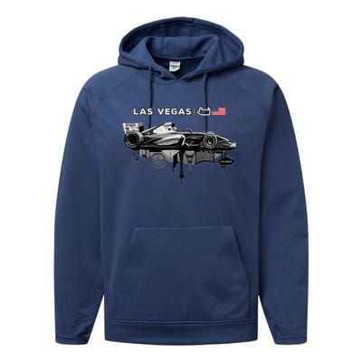 Formula Racing Open Wheel Car Las Vegas Circuit Usa Flag Performance Fleece Hoodie