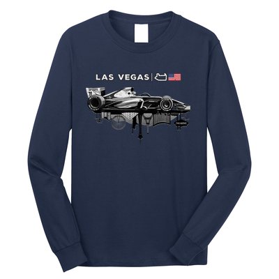 Formula Racing Open Wheel Car Las Vegas Circuit Usa Flag Long Sleeve Shirt