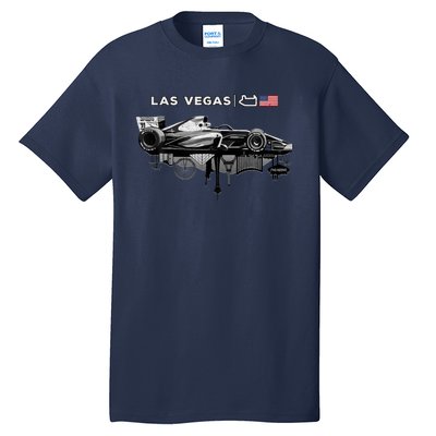 Formula Racing Open Wheel Car Las Vegas Circuit Usa Flag Tall T-Shirt