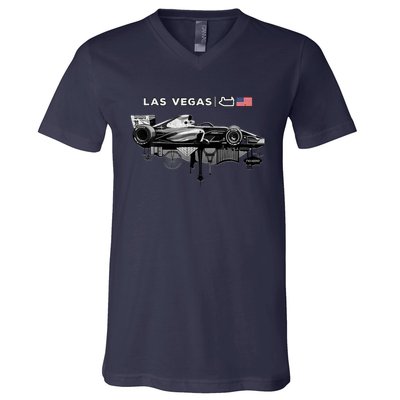 Formula Racing Open Wheel Car Las Vegas Circuit Usa Flag V-Neck T-Shirt