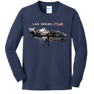 Formula Racing Open Wheel Car Las Vegas Circuit Usa Flag Kids Long Sleeve Shirt