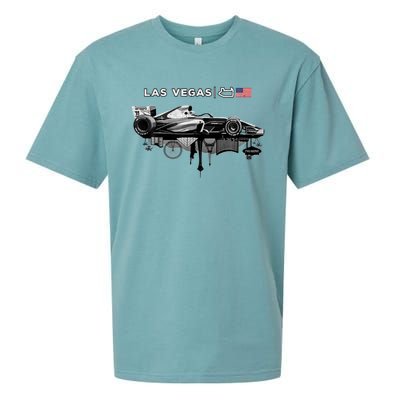 Formula Racing Open Wheel Car Las Vegas Circuit Usa Flag Sueded Cloud Jersey T-Shirt