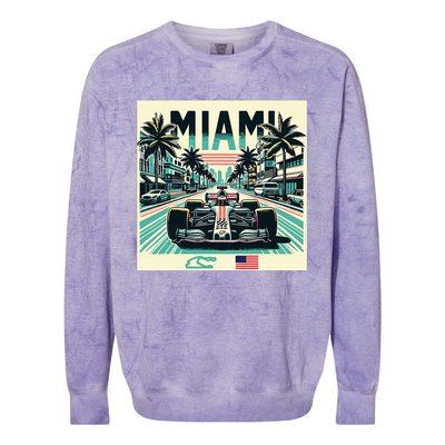 Formula Racing Open Wheel Car Retro Miami Circuit Usa Flag Colorblast Crewneck Sweatshirt