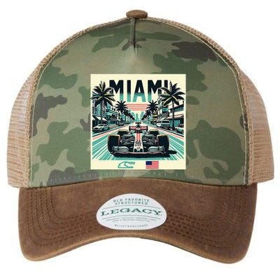 Formula Racing Open Wheel Car Retro Miami Circuit Usa Flag Legacy Tie Dye Trucker Hat