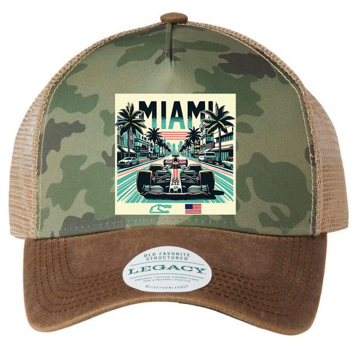 Formula Racing Open Wheel Car Retro Miami Circuit Usa Flag Legacy Tie Dye Trucker Hat
