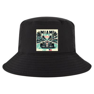 Formula Racing Open Wheel Car Retro Miami Circuit Usa Flag Cool Comfort Performance Bucket Hat