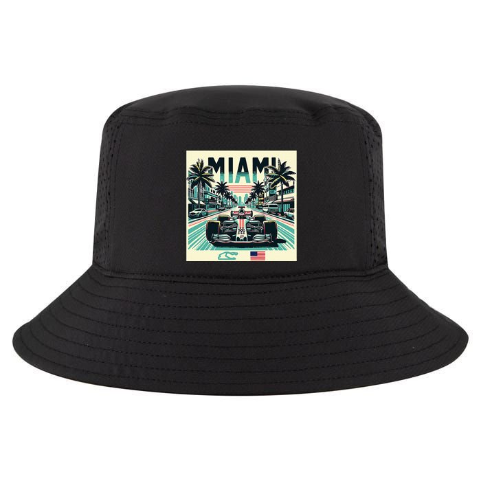 Formula Racing Open Wheel Car Retro Miami Circuit Usa Flag Cool Comfort Performance Bucket Hat