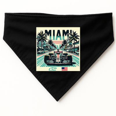 Formula Racing Open Wheel Car Retro Miami Circuit Usa Flag USA-Made Doggie Bandana