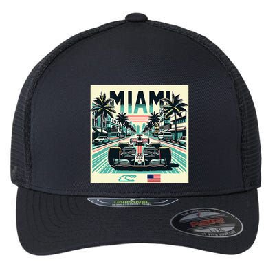 Formula Racing Open Wheel Car Retro Miami Circuit Usa Flag Flexfit Unipanel Trucker Cap