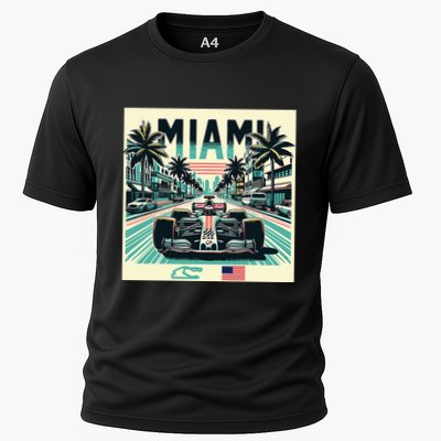 Formula Racing Open Wheel Car Retro Miami Circuit Usa Flag Performance Shirt
