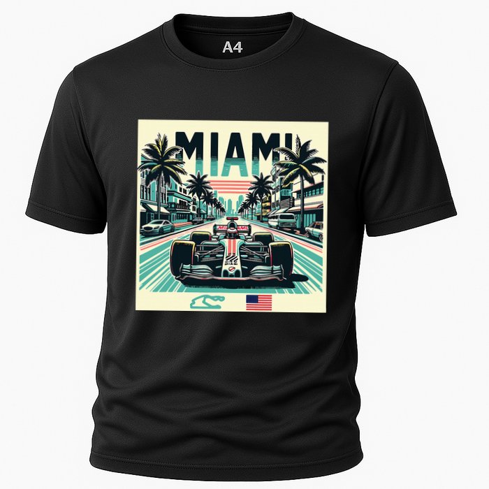 Formula Racing Open Wheel Car Retro Miami Circuit Usa Flag Performance Shirt
