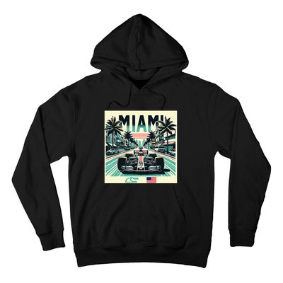 Formula Racing Open Wheel Car Retro Miami Circuit Usa Flag Hoodie