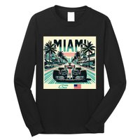 Formula Racing Open Wheel Car Retro Miami Circuit Usa Flag Long Sleeve Shirt