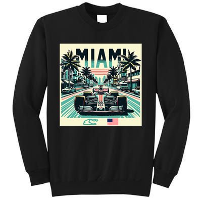 Formula Racing Open Wheel Car Retro Miami Circuit Usa Flag Sweatshirt