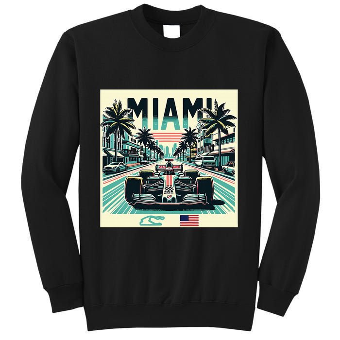 Formula Racing Open Wheel Car Retro Miami Circuit Usa Flag Sweatshirt