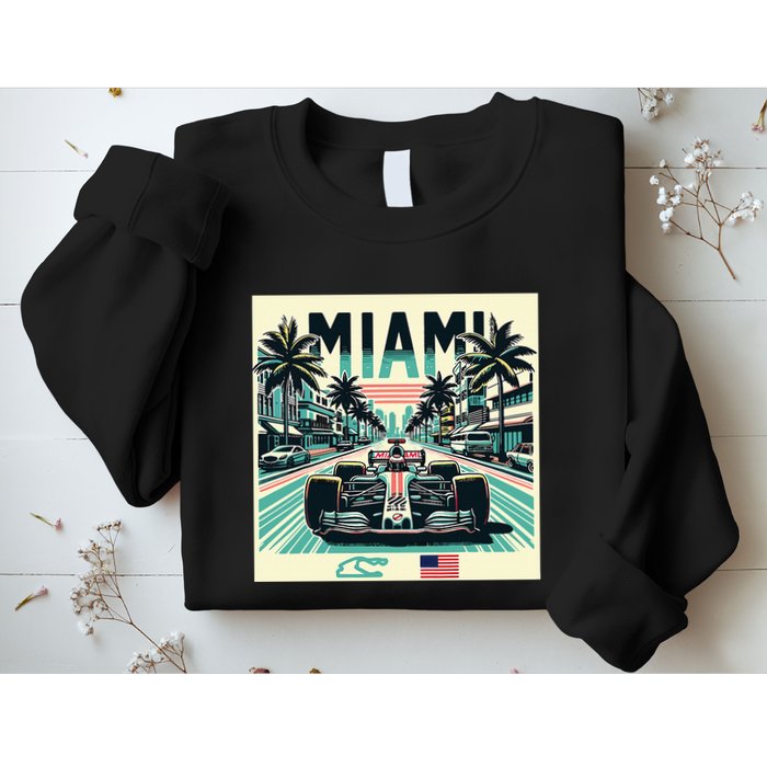 Formula Racing Open Wheel Car Retro Miami Circuit Usa Flag Sweatshirt