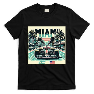 Formula Racing Open Wheel Car Retro Miami Circuit Usa Flag T-Shirt