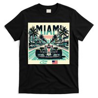 Formula Racing Open Wheel Car Retro Miami Circuit Usa Flag T-Shirt