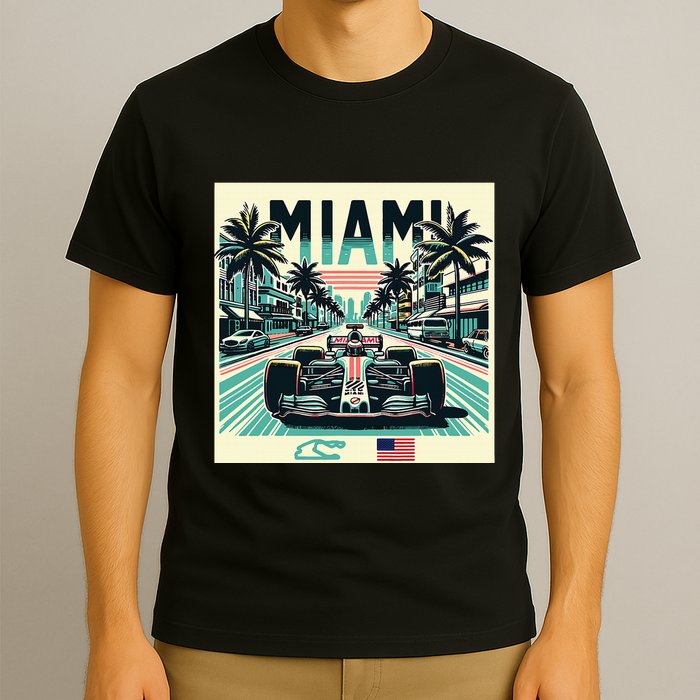 Formula Racing Open Wheel Car Retro Miami Circuit Usa Flag T-Shirt