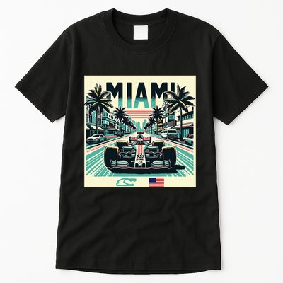 Formula Racing Open Wheel Car Retro Miami Circuit Usa Flag Tall T-Shirt