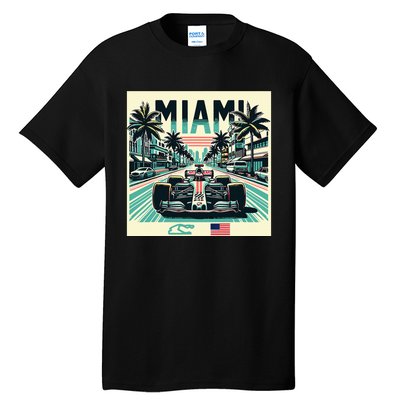 Formula Racing Open Wheel Car Retro Miami Circuit Usa Flag Tall T-Shirt