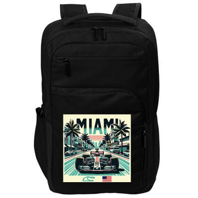 Formula Racing Open Wheel Car Retro Miami Circuit Usa Flag Impact Tech Backpack