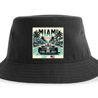 Formula Racing Open Wheel Car Retro Miami Circuit Usa Flag Sustainable Bucket Hat