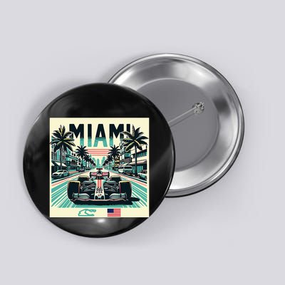 Formula Racing Open Wheel Car Retro Miami Circuit Usa Flag Button