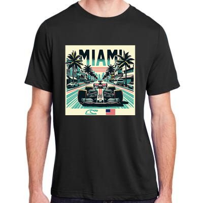 Formula Racing Open Wheel Car Retro Miami Circuit Usa Flag Adult ChromaSoft Performance T-Shirt