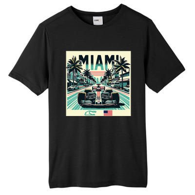 Formula Racing Open Wheel Car Retro Miami Circuit Usa Flag Tall Fusion ChromaSoft Performance T-Shirt