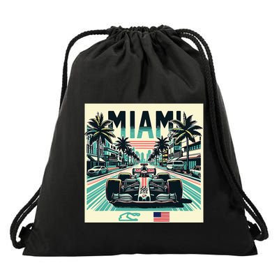 Formula Racing Open Wheel Car Retro Miami Circuit Usa Flag Drawstring Bag