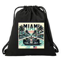 Formula Racing Open Wheel Car Retro Miami Circuit Usa Flag Drawstring Bag