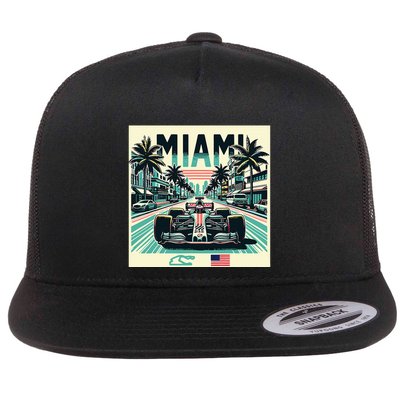 Formula Racing Open Wheel Car Retro Miami Circuit Usa Flag Flatbill Hat