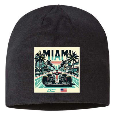 Formula Racing Open Wheel Car Retro Miami Circuit Usa Flag Sustainable Beanie