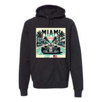 Formula Racing Open Wheel Car Retro Miami Circuit Usa Flag Premium Hoodie