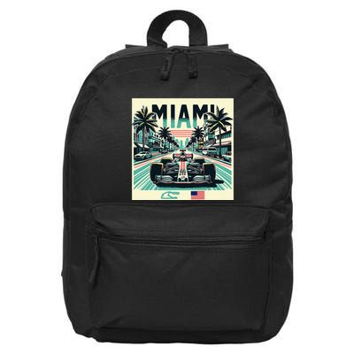 Formula Racing Open Wheel Car Retro Miami Circuit Usa Flag 16 in Basic Backpack